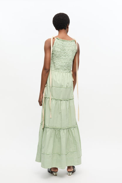 Light Green Smocked Tiered Dress