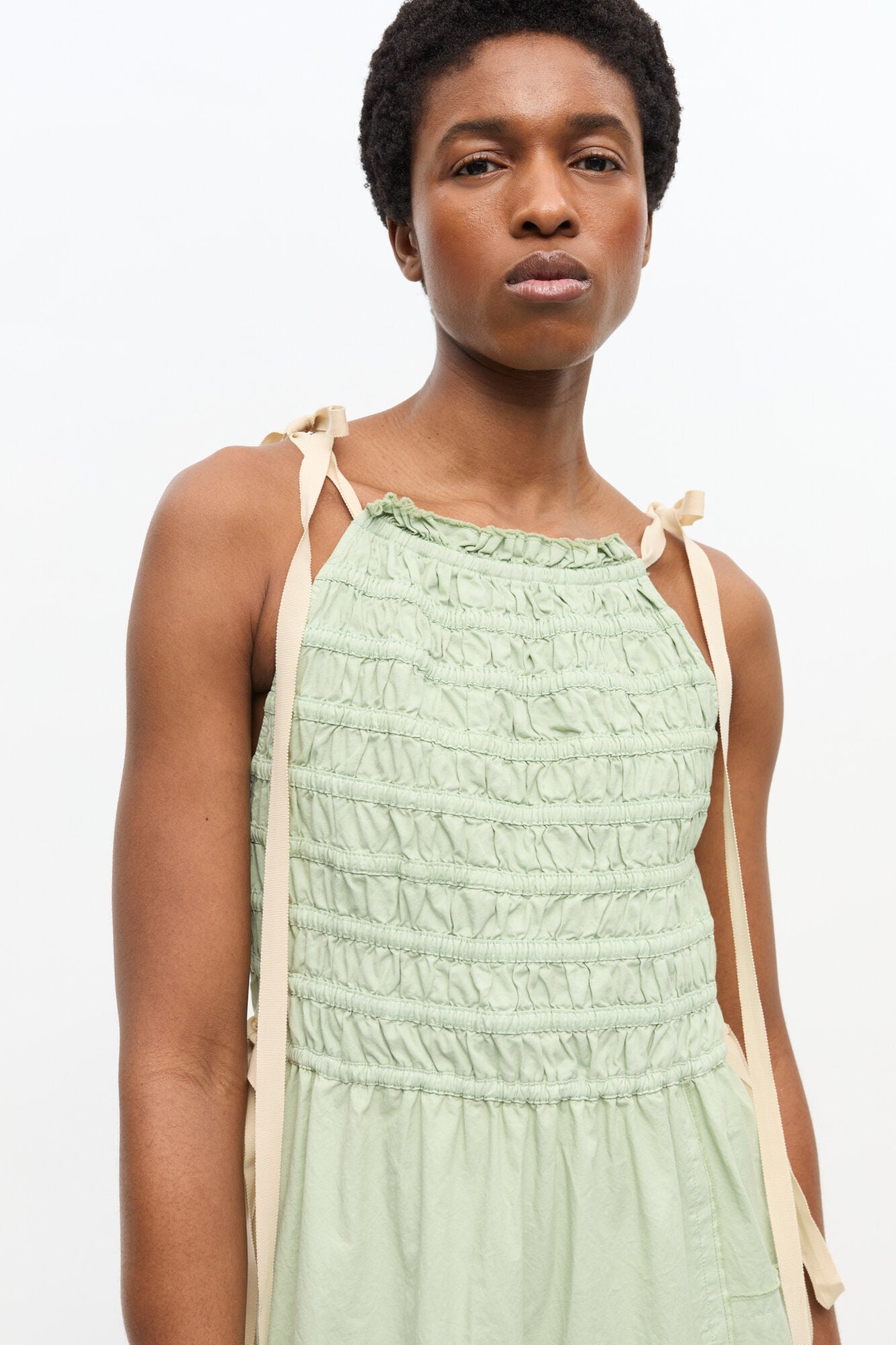 Light Green Smocked Tiered Dress