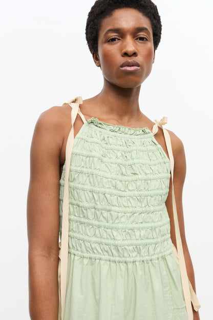 Light Green Smocked Tiered Dress