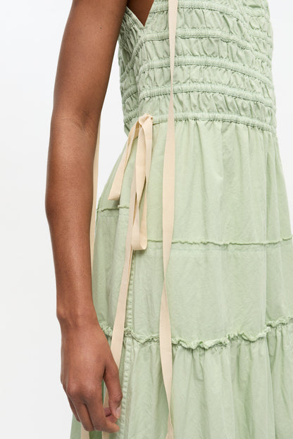 Light Green Smocked Tiered Dress