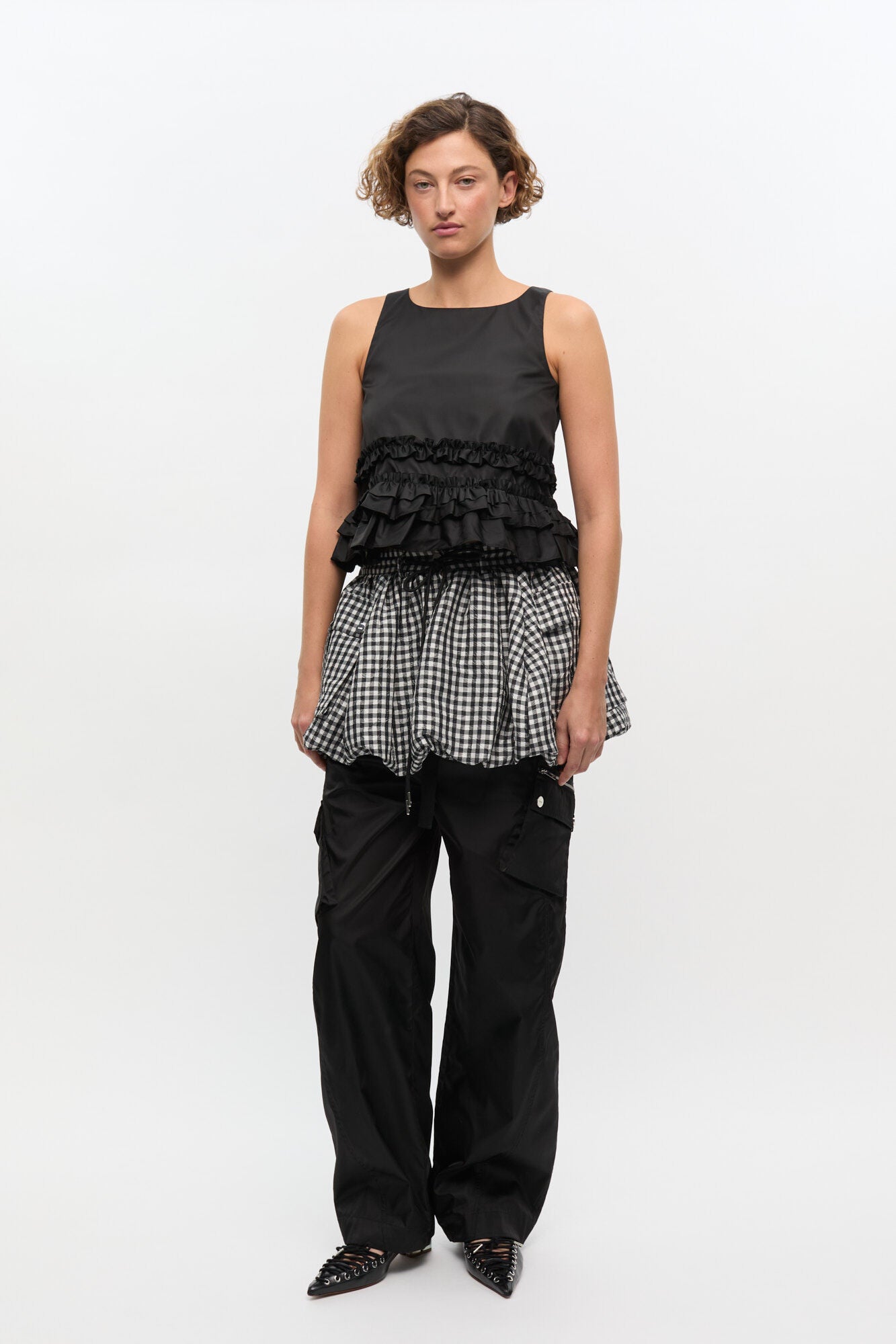 Black Duchesse Nylon Frill Top