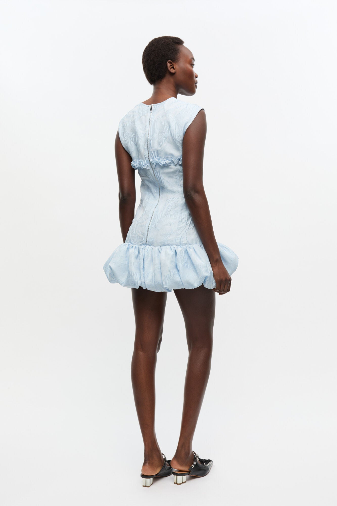 Blue Textured Cloque Corset Mini Dress