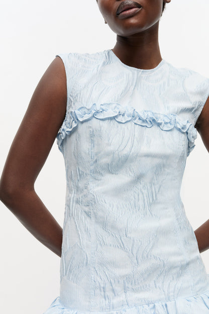 Blue Textured Cloque Corset Mini Dress