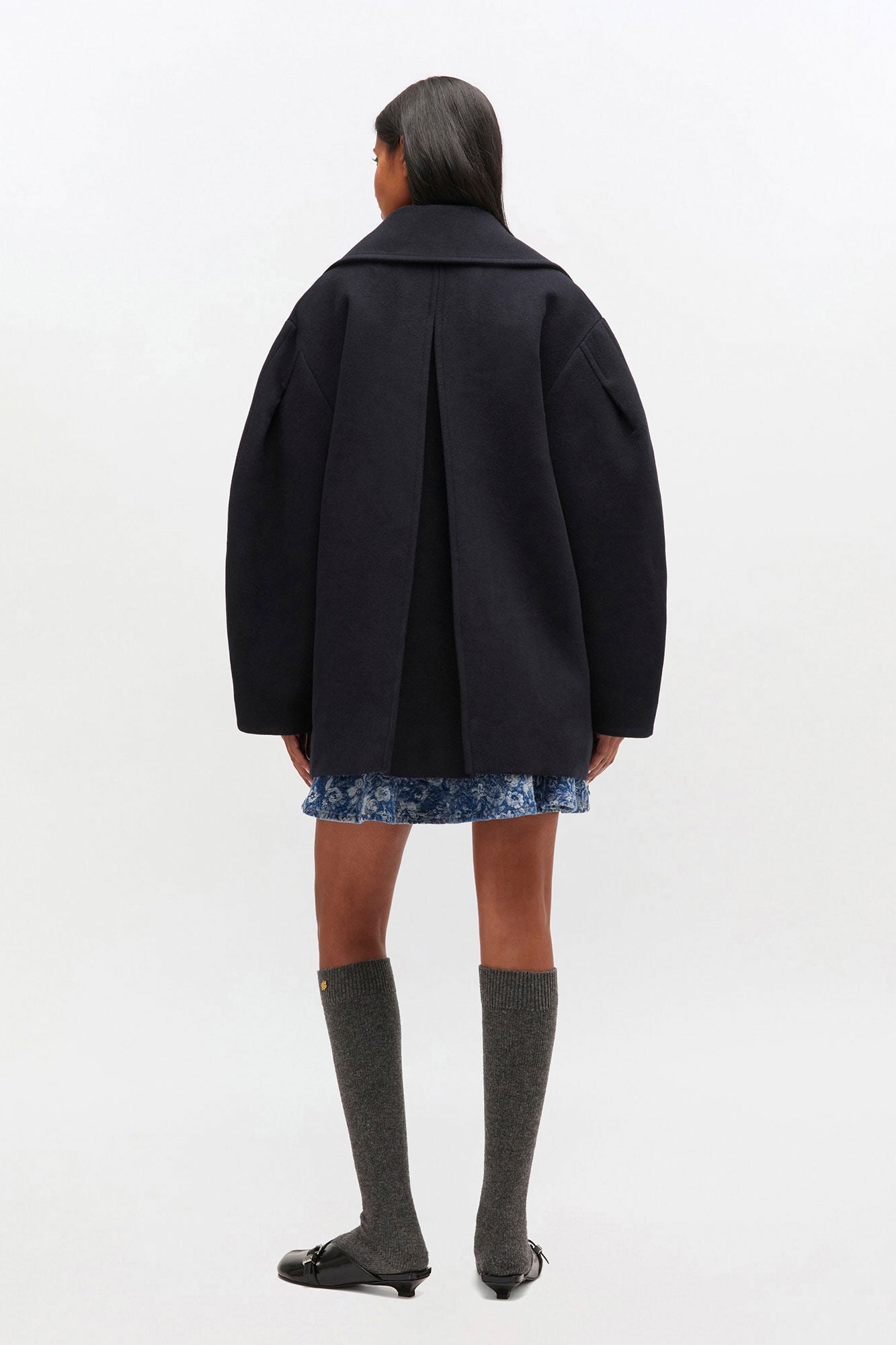 Dark Blue Wool Oversized Midi Peacoat