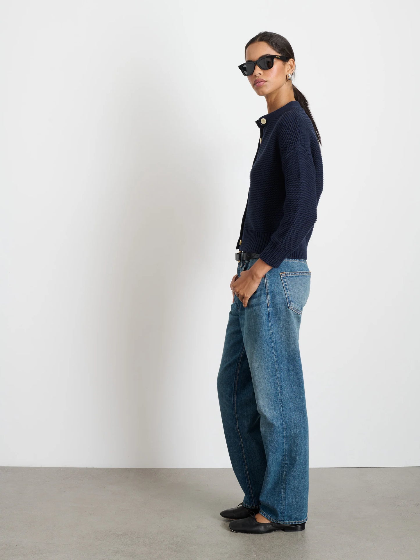 Nico Dark Navy Cardigan in Cotton