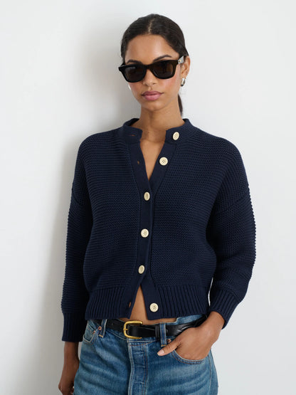 Nico Dark Navy Cardigan in Cotton