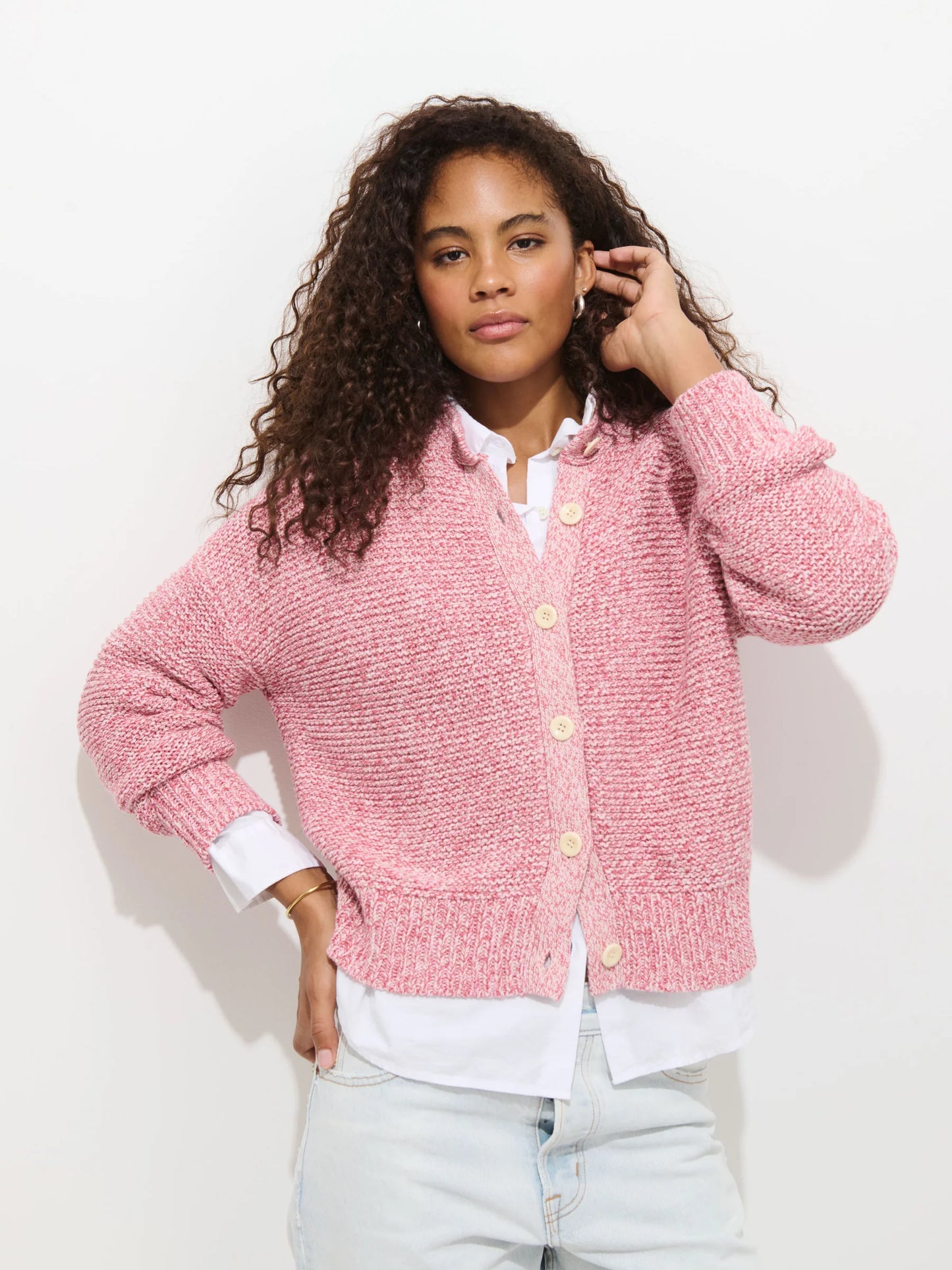 Nico Marled Pink Cardigan in Cotton