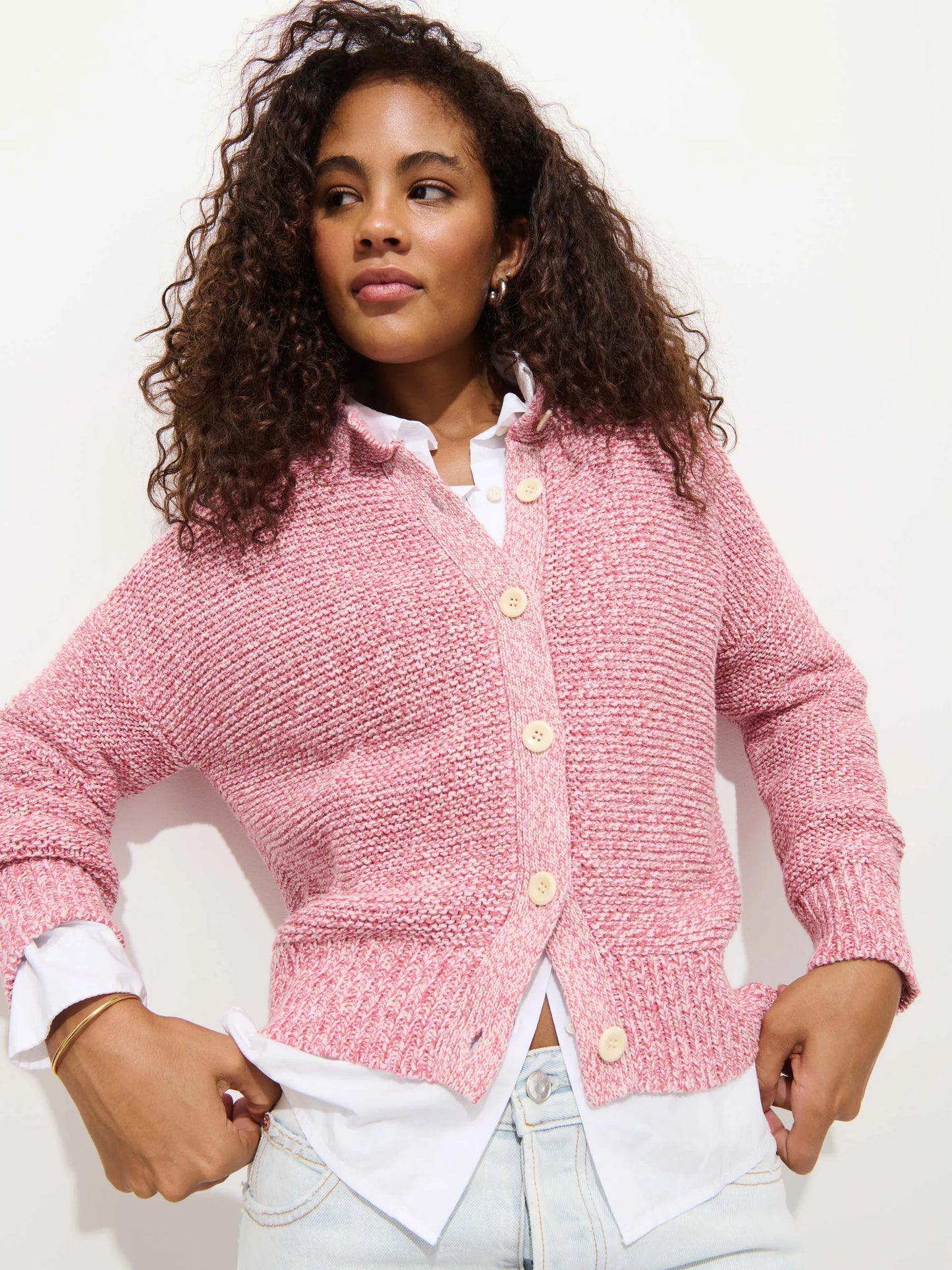 Nico Marled Pink Cardigan in Cotton