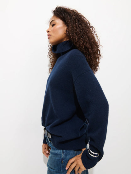 Maisie Navy Turtleneck Sweater in Cashmere