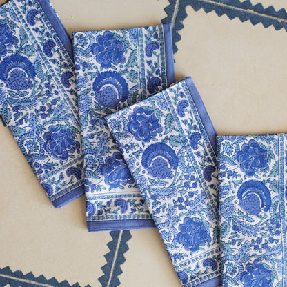 Bohemian Floral Azure Blue & Aqua Napkin | Set of 4