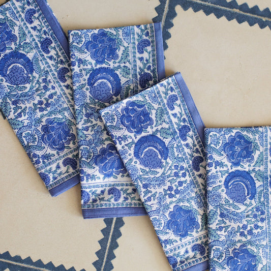 Bohemian Floral Azure Blue & Aqua Napkin | Set of 4