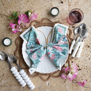 Butterfly Garden Aqua & Rose Napkin | Set of 4