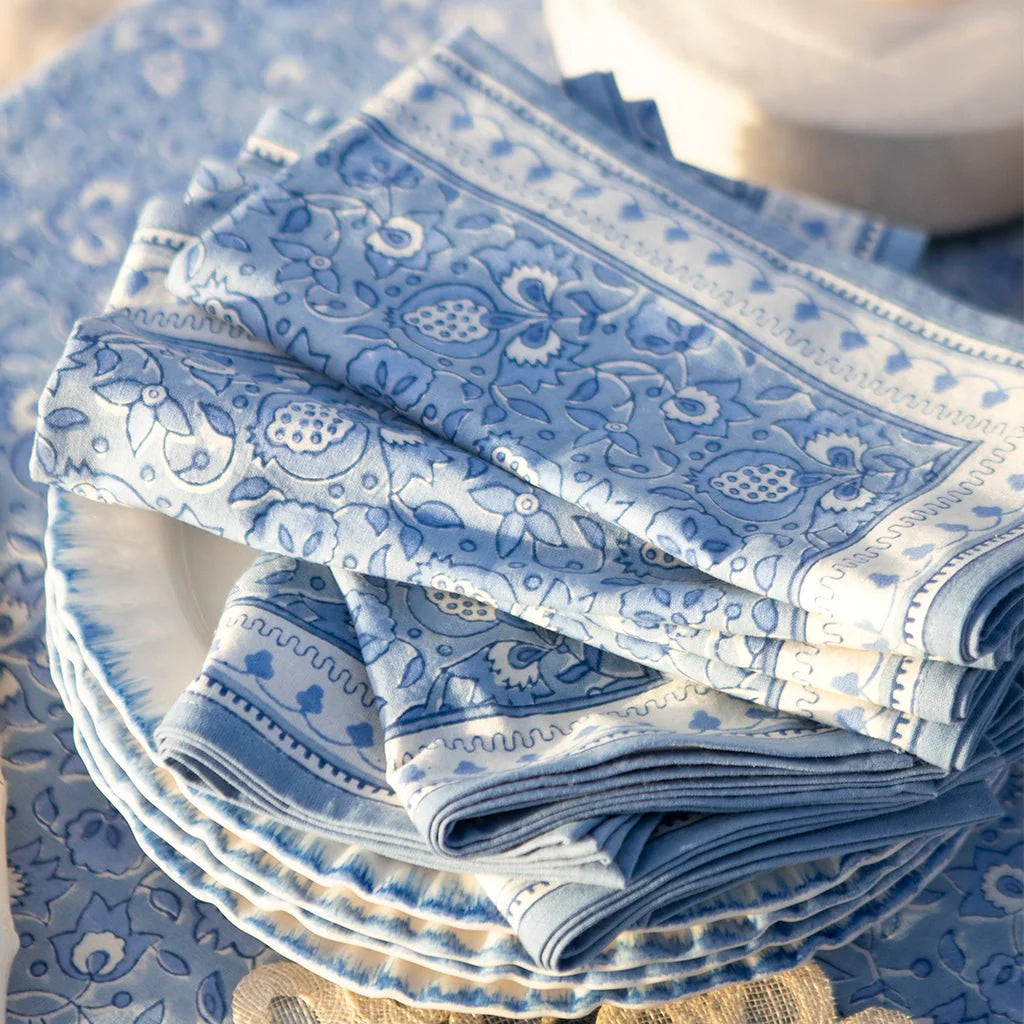Pom Fan Flower Blue & White Napkin | Set of 4