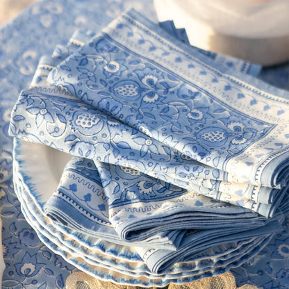 Pom Fan Flower Blue & White Napkin | Set of 4