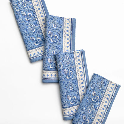 Pom Fan Flower Blue & White Napkin | Set of 4