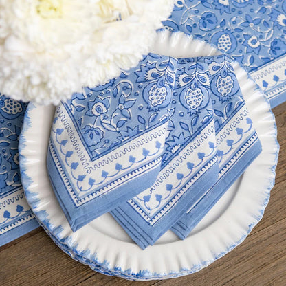 Pom Fan Flower Blue & White Napkin | Set of 4