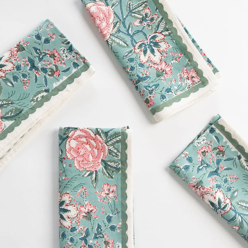 Butterfly Garden Aqua & Rose Napkin | Set of 4