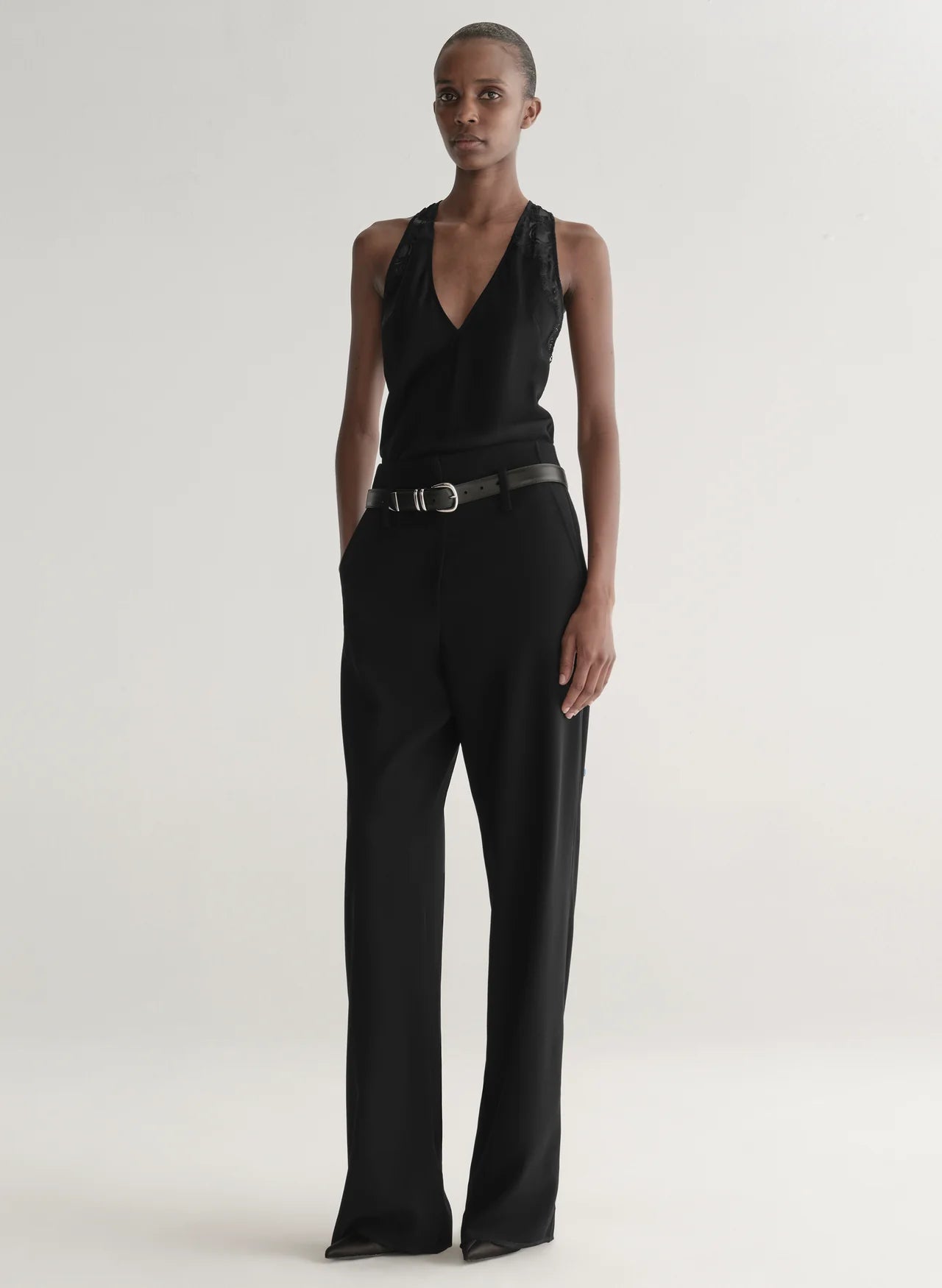 Wes Satin and Lace Top in Black