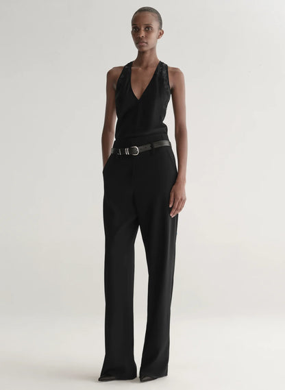 Wes Satin and Lace Top in Black