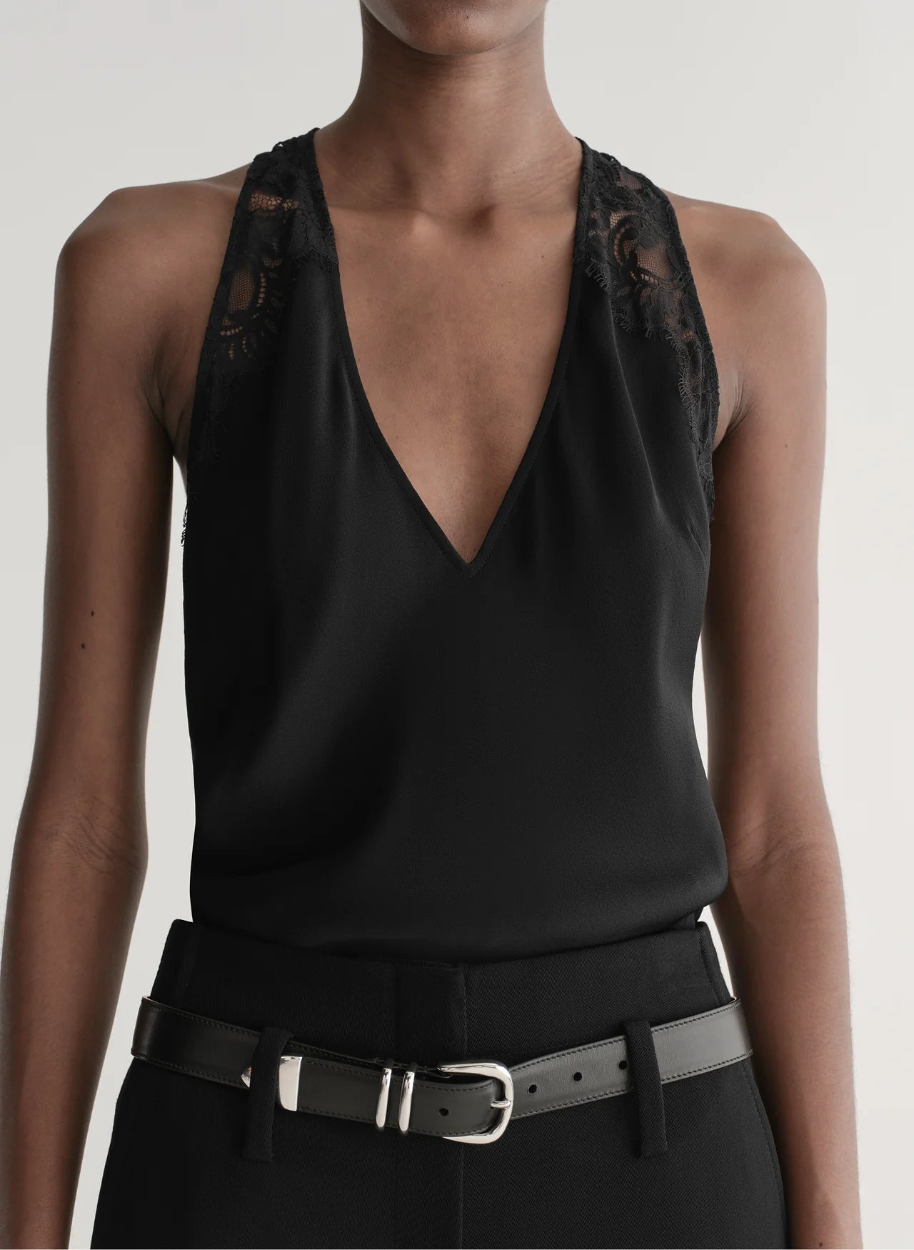 Wes Satin and Lace Top in Black