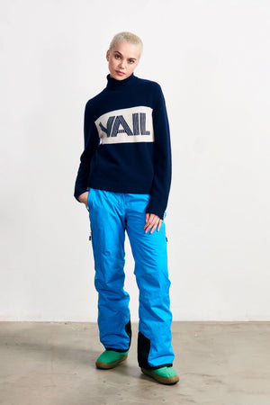 Vail Roll Collar Sweater in Navy Blue and Cream