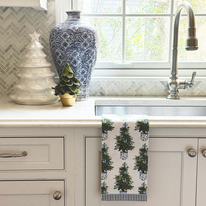 Cotton Tea Towel | Blue Bows Christmas Trees