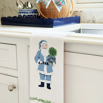 Cotton Tea Towel | Blue Santa Claus