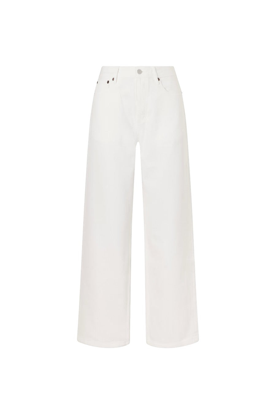 Bunny and Babe Winnetka white 100% cotton high-rise straight-leg jeans with button fly and signature embroidery.