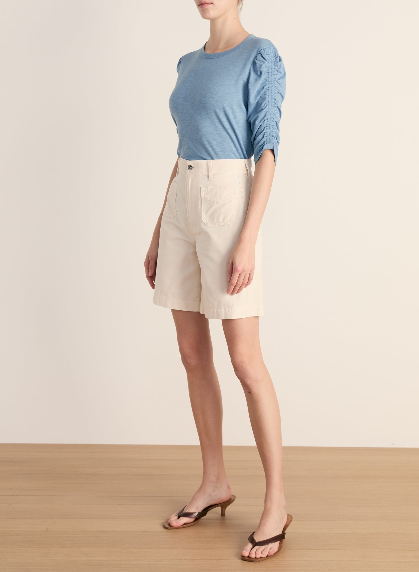 Waldorf Ruched-Sleeve T-Shirt in Blue RIver