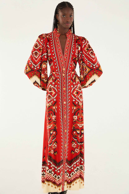 Cream Ainika Pineapple Ikat Maxi Dress