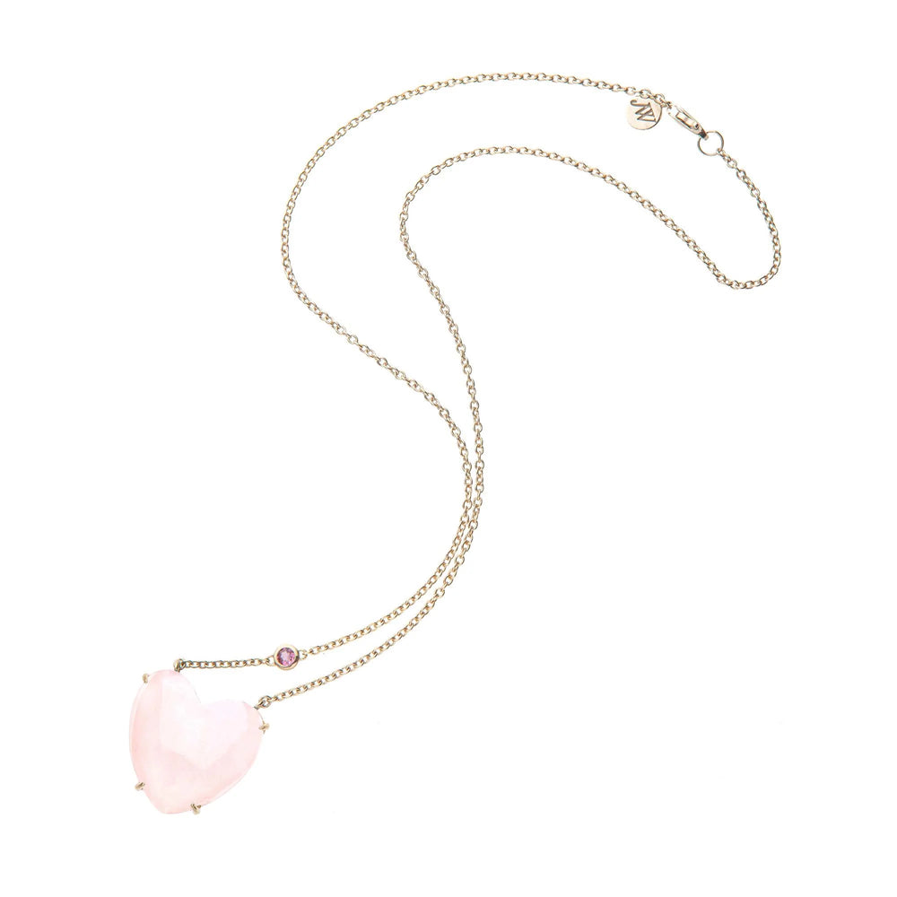 LOVE Rose Quartz Carved Heart Necklace with Gold Setting