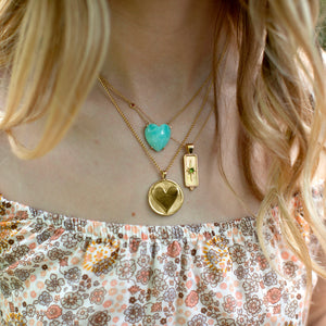 LOVE Amazonite Carved Heart Necklace with Gold Setting