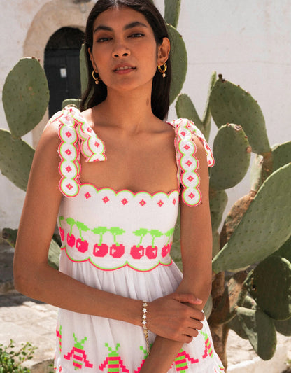 Neon Fruit Embroidery Athens Dress