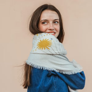 Cosmic Rodeo Cashmere Bandana Sweater Wrap in Mist/Maregold/Taupe
