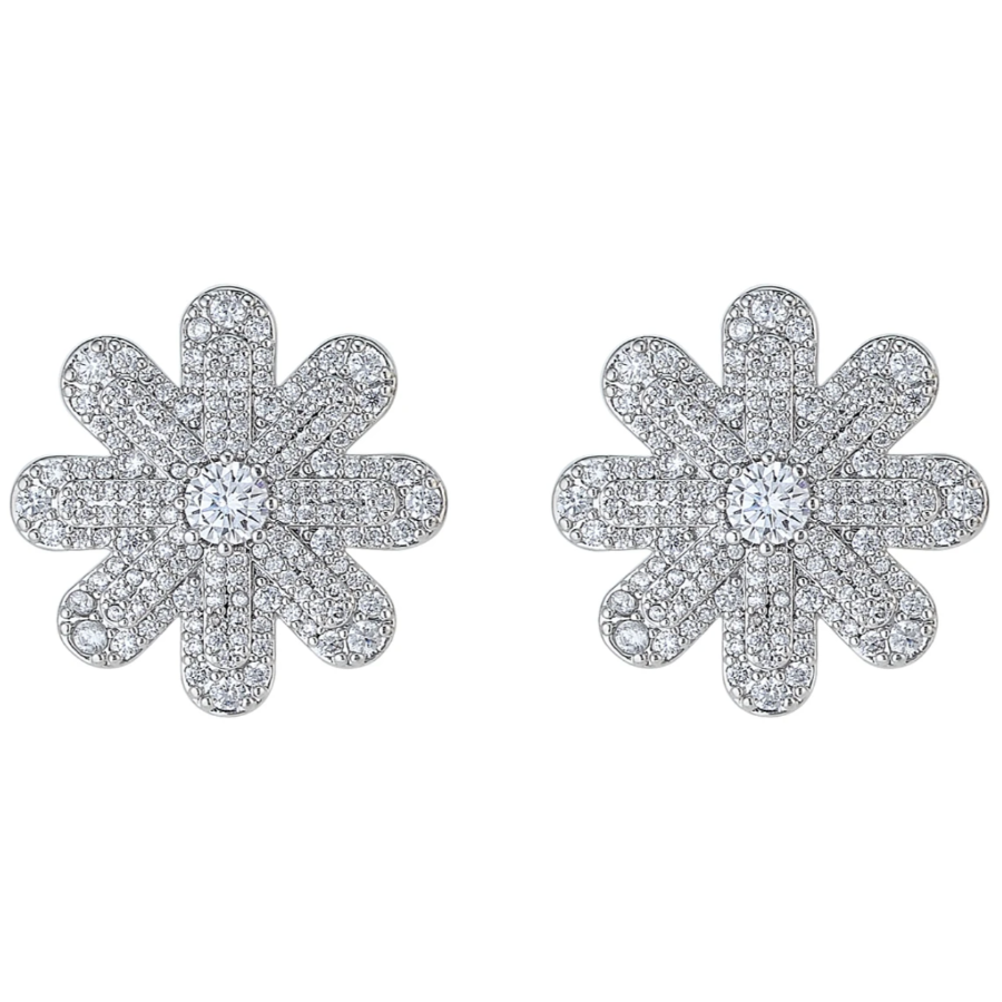 Daisy Pave Stud- White Gold