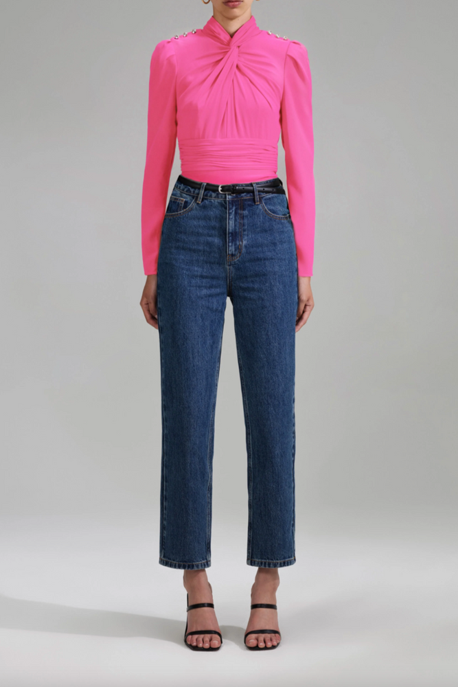 Pink Stretch Crepe Twisted Collar Top