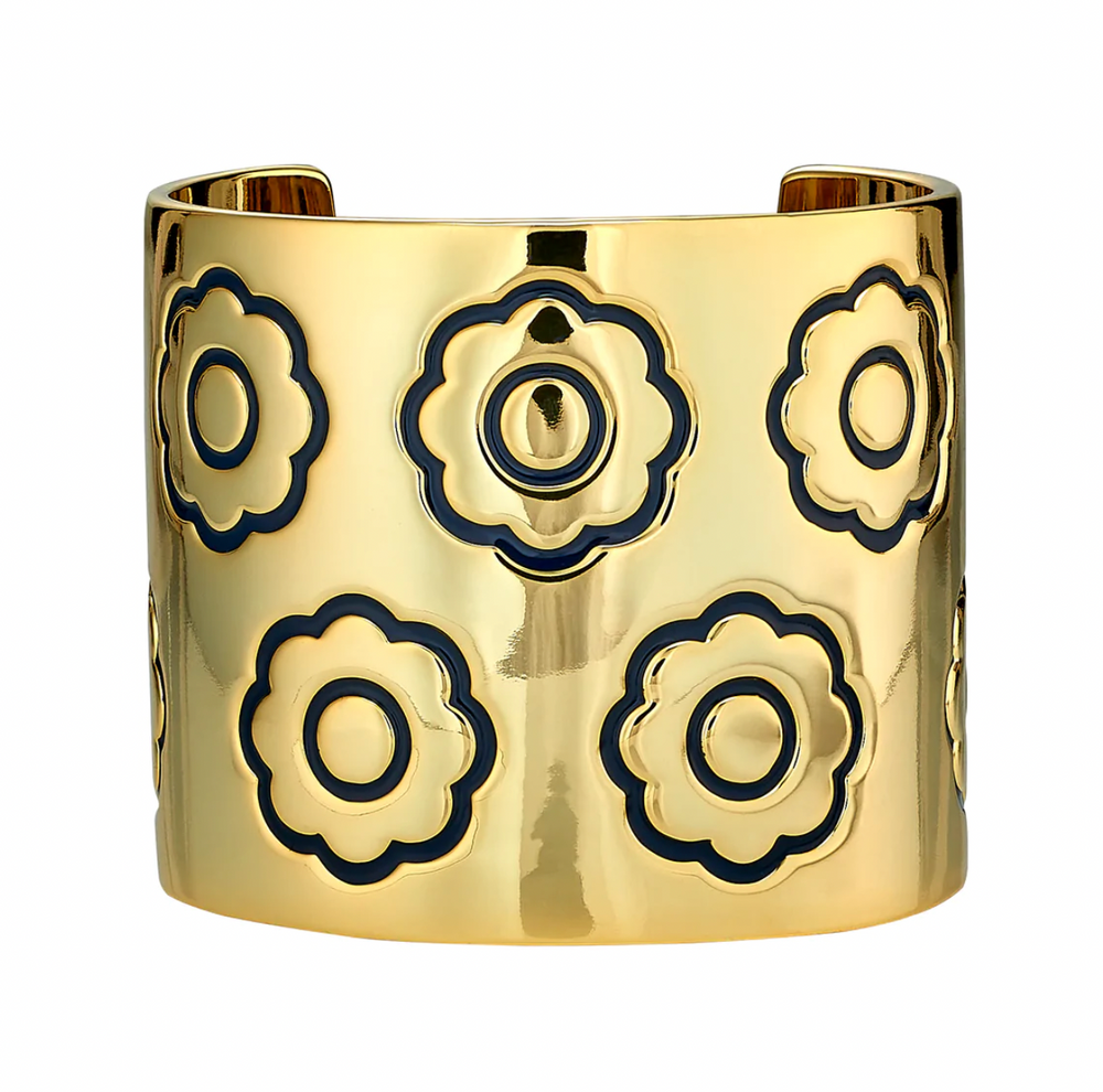 
            
                Load image into Gallery viewer, Engraved Flower Cuff in Navy
            
        