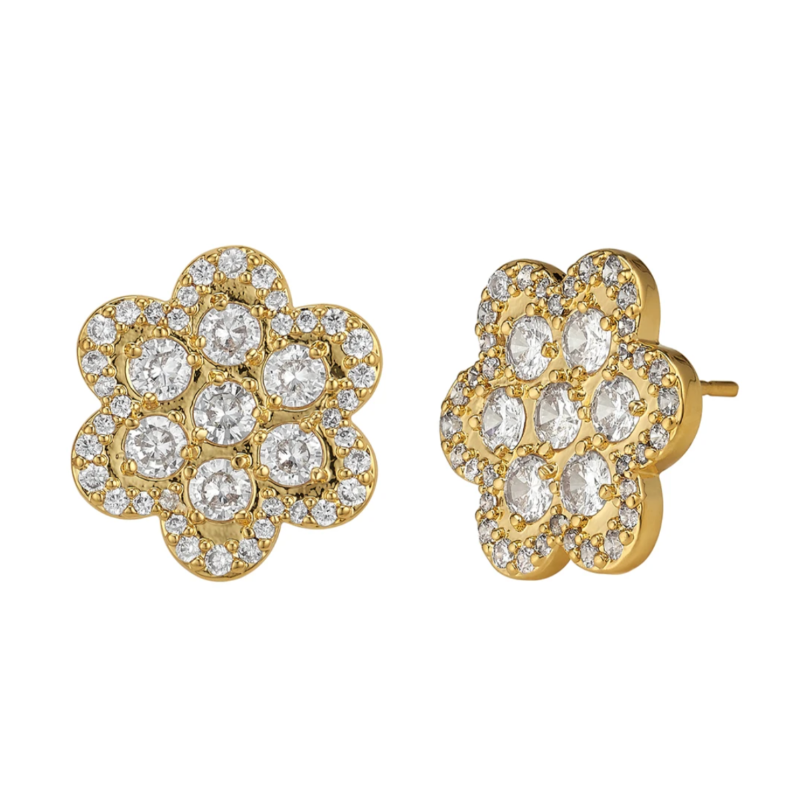 Delphine Gold Pave Stud Earring